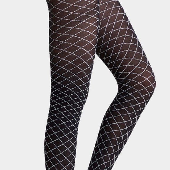 Black and white textured diagonal check tights made in Italy NWT - Picture 2 of 8